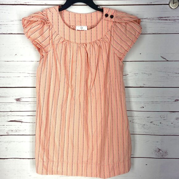 Hanna Andersson Poplin Tunic Dress Pink pattern flutter sleeves 120 Girls Size 8 - Picture 1 of 8